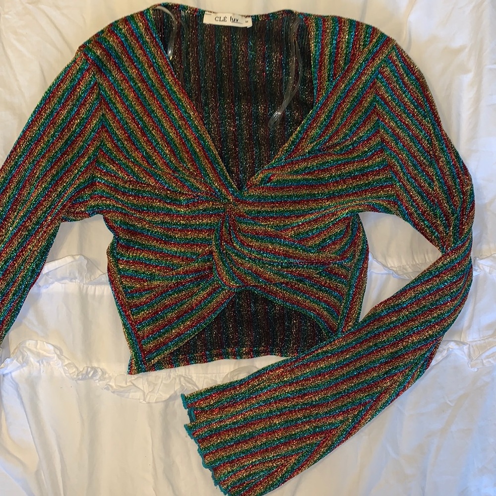 NWOT Rainbow sparkle knot front crop top